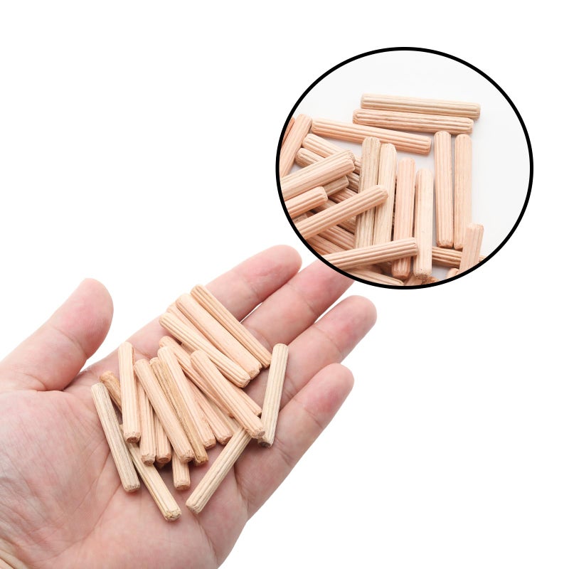Adyoney 48Pcs 6mm x 40mm / 1/4 Inch x 1.57 Inch Wooden Dowel Pin Fluted Beveled Ends Wooden Pegs Support Shelves - Image 4